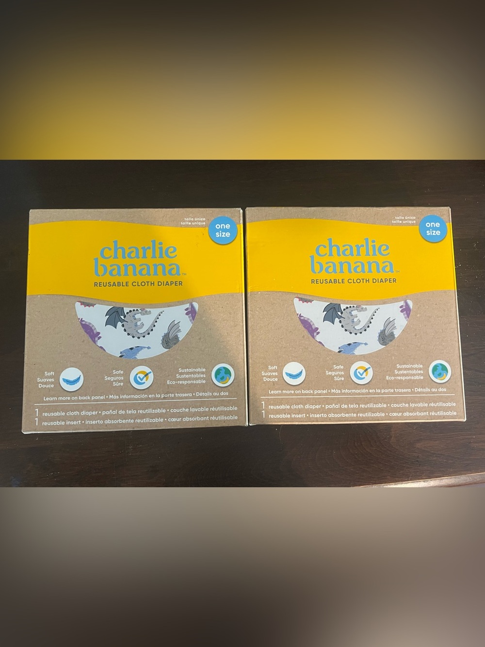 2 Charlie Banana One Size Reusable Cloth Diapers - Dragon